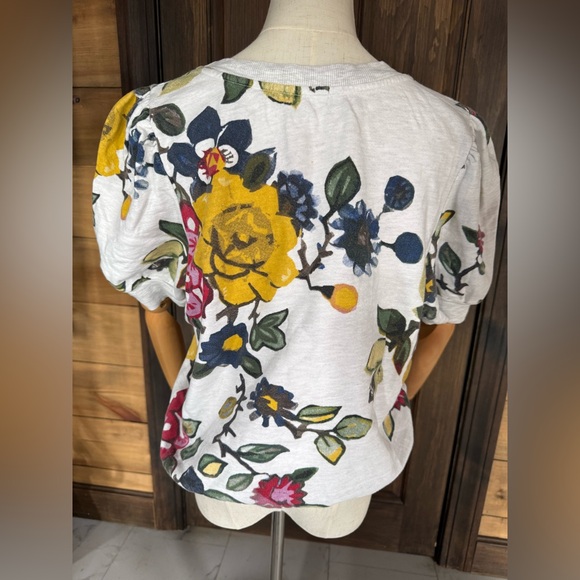T.La by Anthropology - Multicolor Floral Short puffed Sleeve Top - size Large - Picture 5 of 10